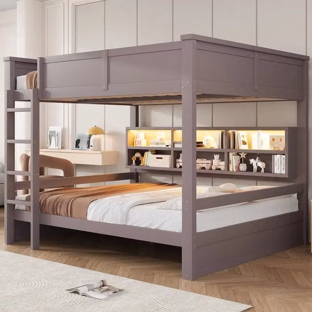 Letto a Castello con Contenitore e LED ¨C MINIMAL ¨C Marrone 160x200
