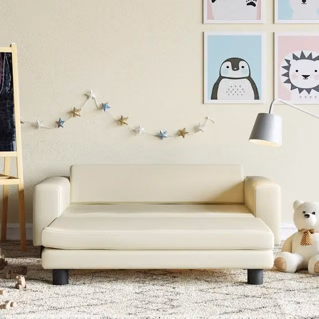 Divanetto per bambini Design Mania con poggiapiedi in similpelle beige L: 100 cm, P: 50 cm, H: 30 cm