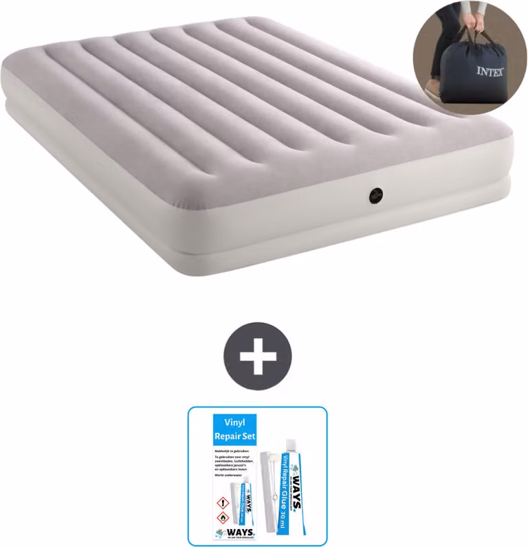 Intex Airbed - 2 persone - 152 x 203 x 30 cm - Grigio - Pompa inclusa - Kit di riparazione