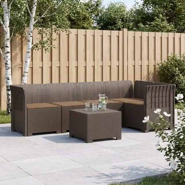 Divano da Giardino 5 Posti con Cuscini Stile Rattan PP 3444084