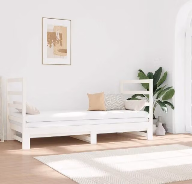 Dormeuse Estraibile Bianca 2x(90x190) cm Legno Massello di Pino 3124763