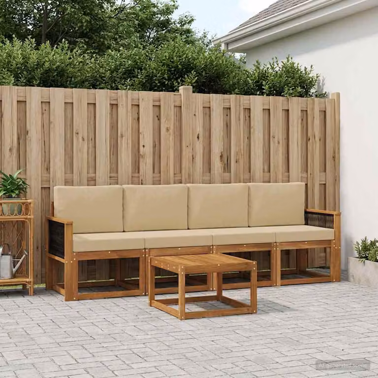 Set di divani da esterno vidaXL 4 pezzi in legno di acacia con cuscini, colore beige e marrone