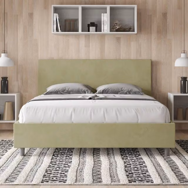 Letto matrimoniale con contenitore Adele Ityhome in microfibra colore tè verde L/P: 170 x 190 cm – 1