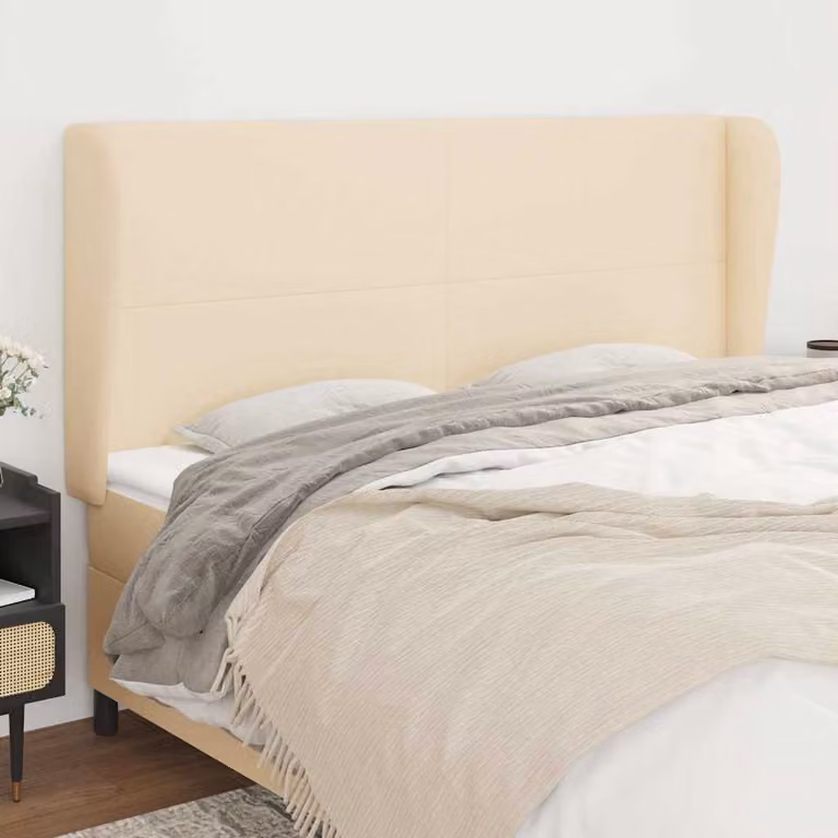 Testiera ad orecchio vidaXL in tessuto beige con struttura in legno L: 203 cm, P: 23 cm, H: 118/128 cm