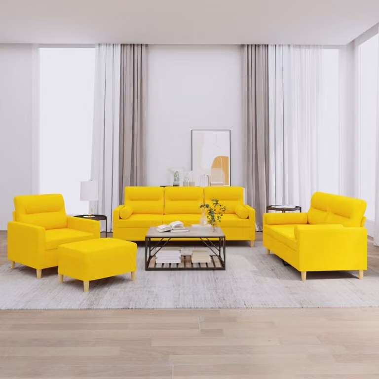 Maison Exclusive - Set divano 4 pezzi con cuscini in tessuto giallo chiaro