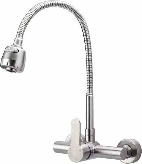 Rubinetto da cucina monocomando per montaggio a parete - acciaio inox - ruotabile a 360°