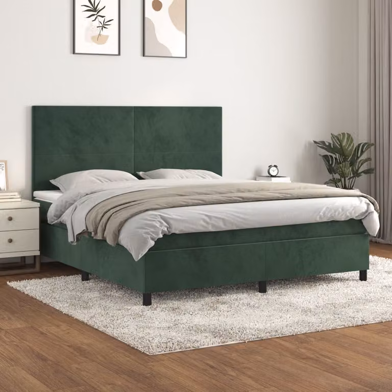 Maison Exclusive - Giroletto a Molle con Materasso Verde Scuro 160x200 cm Velluto