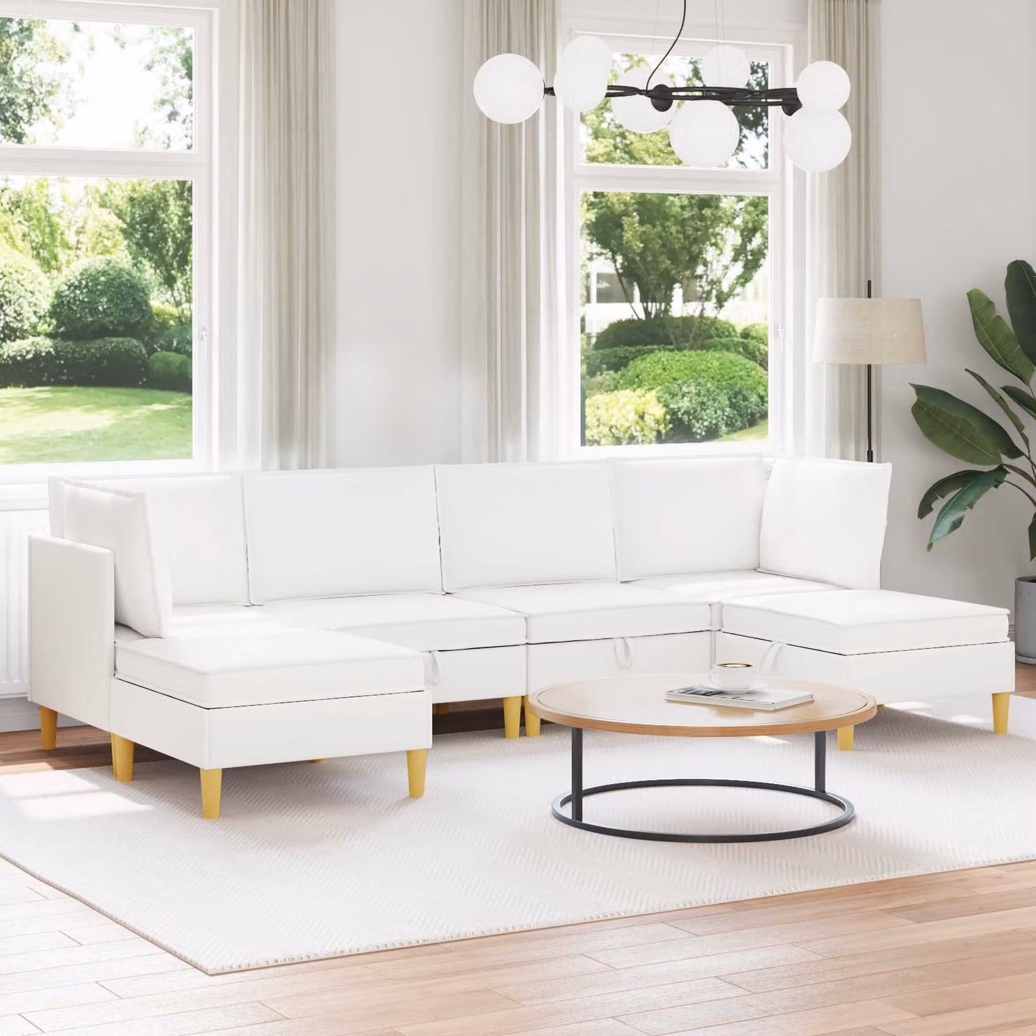 Set di divani modulari vidaXL 6 pz Bianco con spazio di archiviazione e coperture rimovibili in tessuto