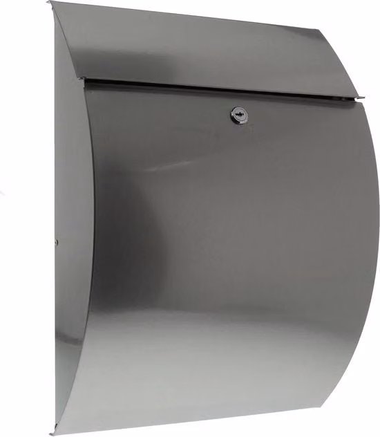 Porta Lettere da Parete in Acciaio Inossidabile Argento con Blocco di Apertura Formato A4 Norma EN 13724 L: 46,0 cm, H: 33,5 cm, P: 13,0 cm