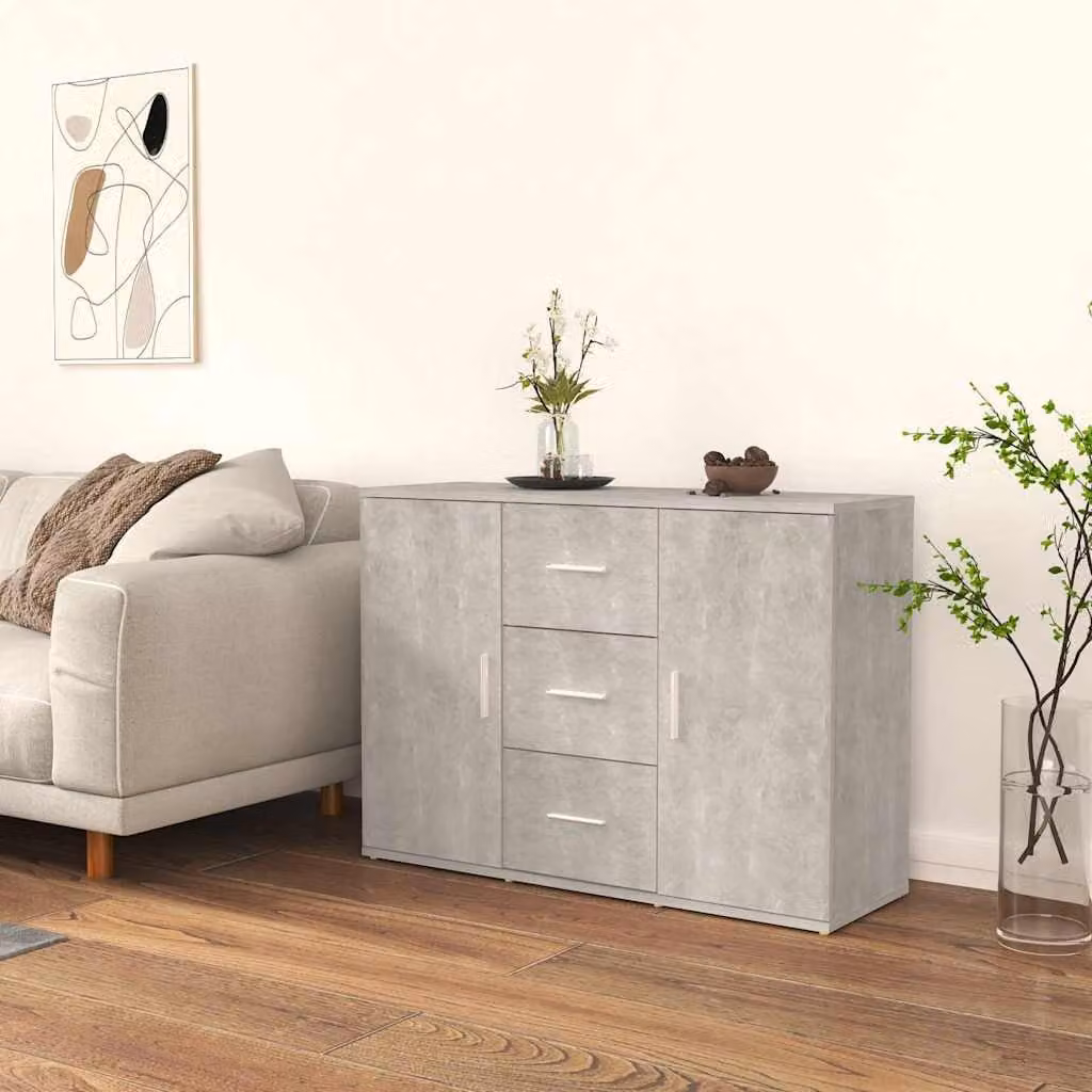 Credenza vidaXL in legno multistrato e MDF, colore grigio cemento, L 91 x P 29,5 x H 65 cm