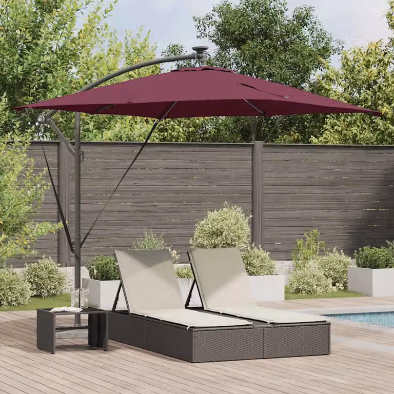 Ombrellone a braccio con strisce LED vidaXL, colore Rosso Bordeaux, L: 249 cm, P: 249 cm, H: 250 cm