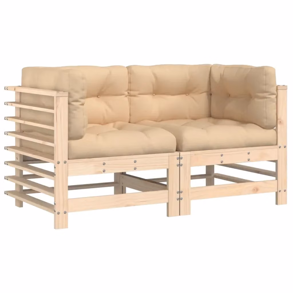 Divano Angolare vidaXL in Legno di Pino Trattato con Cuscini Beige per Giardino e Soggiorno – 2