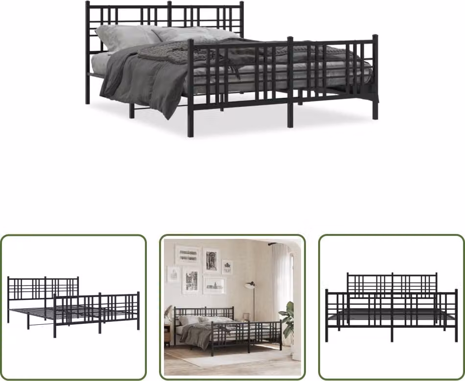 The Living Store Struttura letto con testiera e pediera in metallo nero 150x200 cm