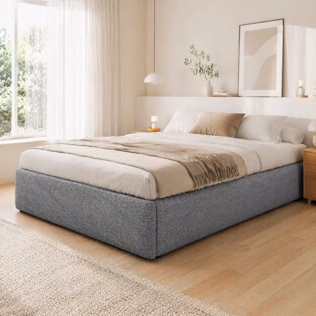 Letto imbottito MODFU con contenitore idraulico, grigio, L/P/H: 90 x 200 cm