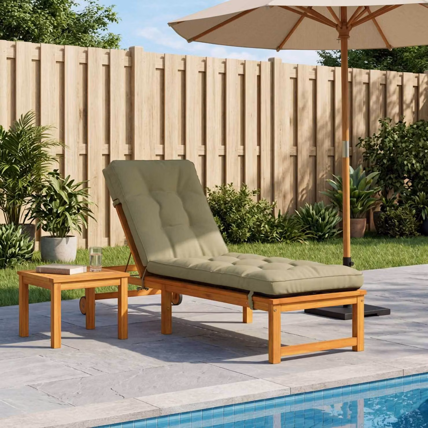 Cuscino per lettino vidaXL VIANEN in poliestere verde chiaro con rivestimento rimovibile e resistente ai raggi UV