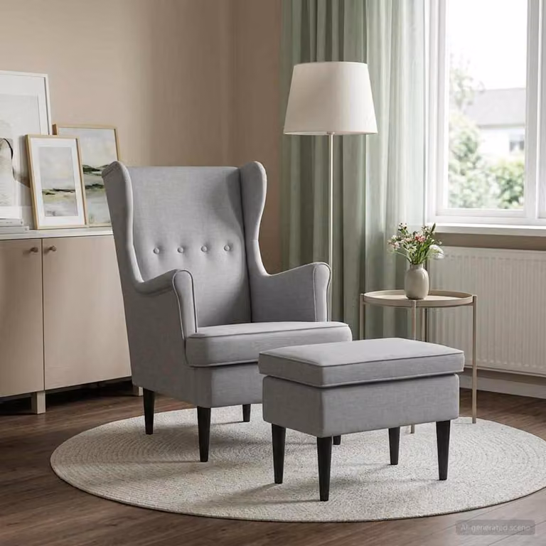 Set di Poltrona con Ottomano vidaXL in Tessuto Grigio per Soggiorno e Camera da Letto