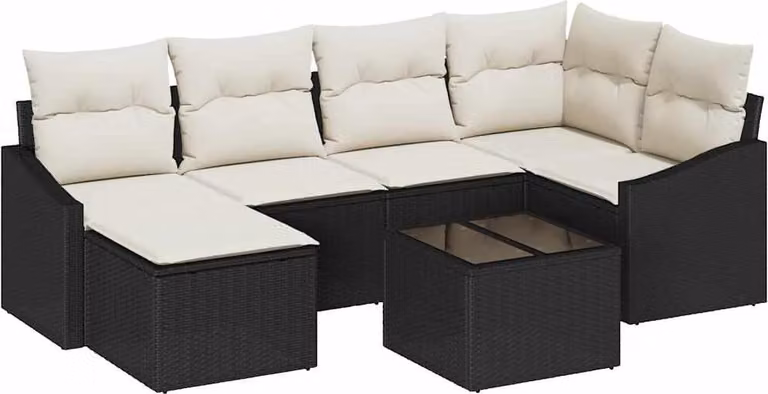 Set di divani con cuscino 7 pcs Nero polyrattan