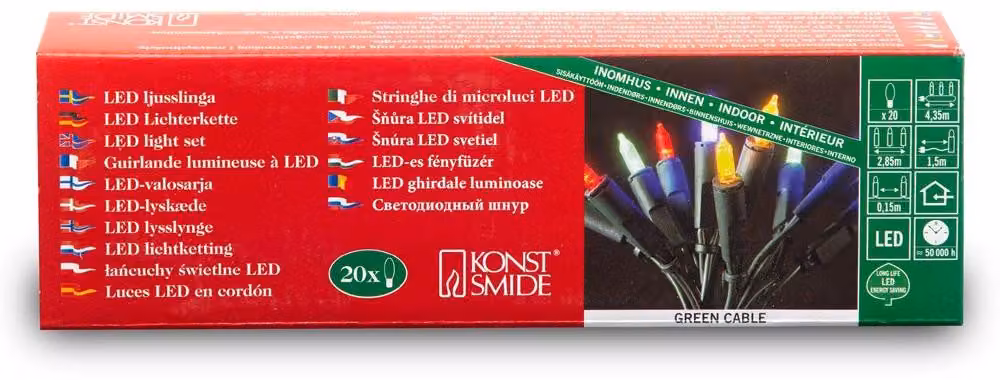 Catena luminosa mini, 10 LED, multicolore, design retrò, 285 cm