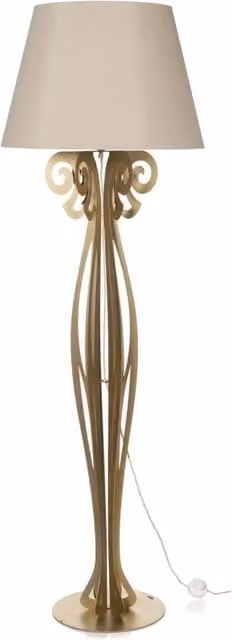 Lampada da terra Circeo Arti & Mestieri con struttura in metallo oro e paralume in tessuto beige, design vintage moderno, L: 60 cm, H: 180 cm