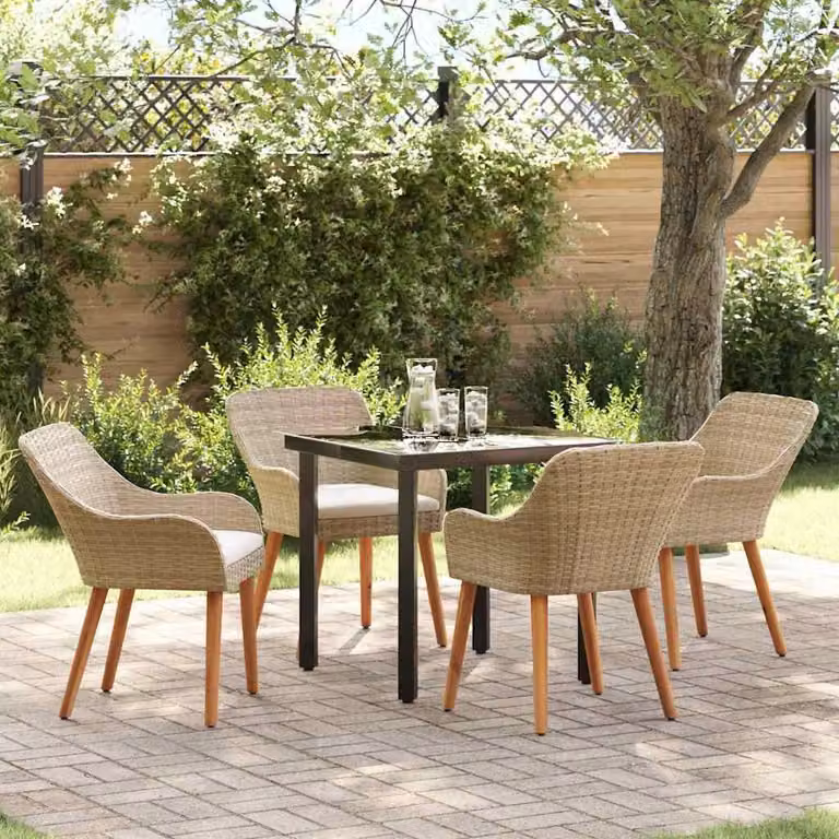Maison Exclusive - Set da Pranzo per Giardino con cuscino 5 pcs Beige polyrattan