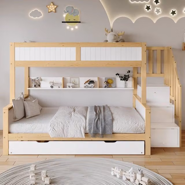 Letto a castello per bambini con letto estraibile e armadio