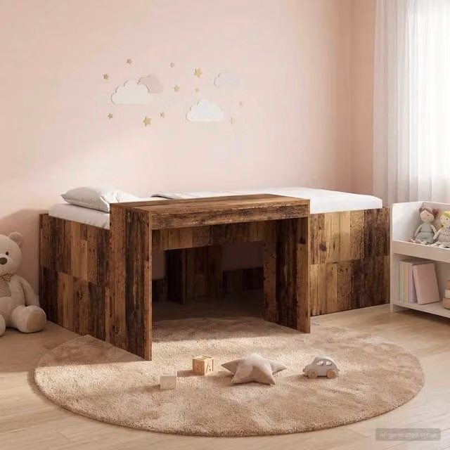 Letto alto per bambini con scrivania Legno antico 90 x 200 cm 3422657