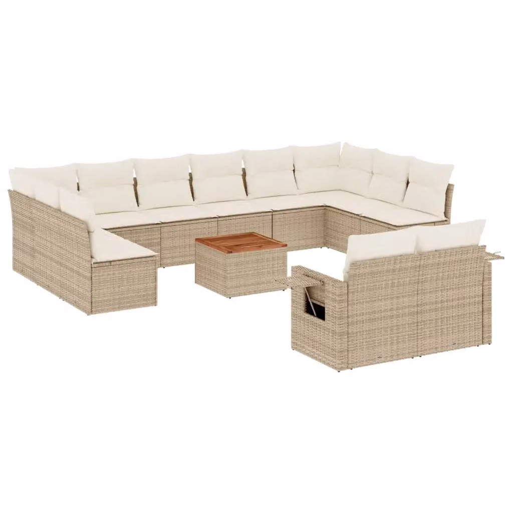 vidaXL Set Divano da Giardino a L 13 pz in Polyrattan con Cuscini Beige e Tavolino – 2