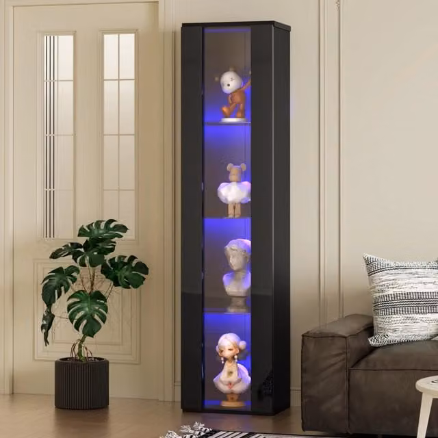 Vetrina Multifunzione MINIMAL con LED e Pannello in Acrilico Nero L: 40 cm, P: 29 cm, H: 170 cm
