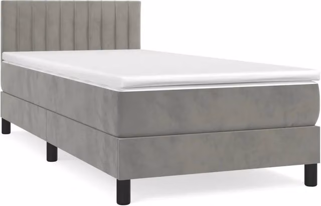 Letto singolo | Letto per adulti | Giroletto a Molle con Materasso Grigio Chiaro 90x190 cm Velluto