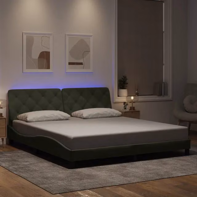 Giroletto con LED senza Materasso-Struttura Letto Grigio Chiaro 180x200 cm in Velluto
