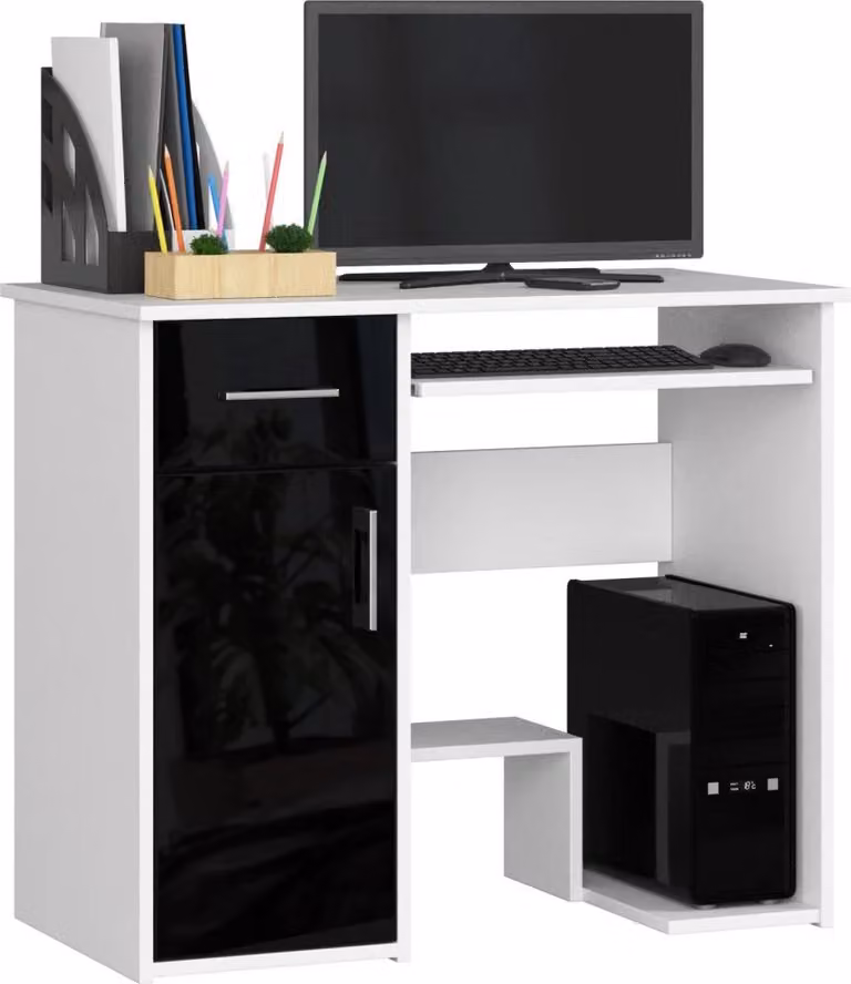 Tavolo per computer OMRELIS - bianco / nero lucido