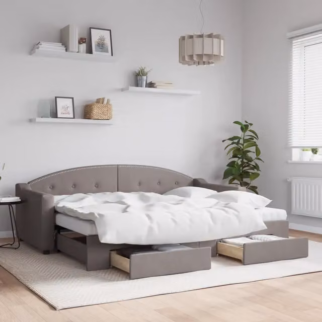 Divano Letto Estraibile con Cassetti Tortora 80x200 cm Tessuto 3197582