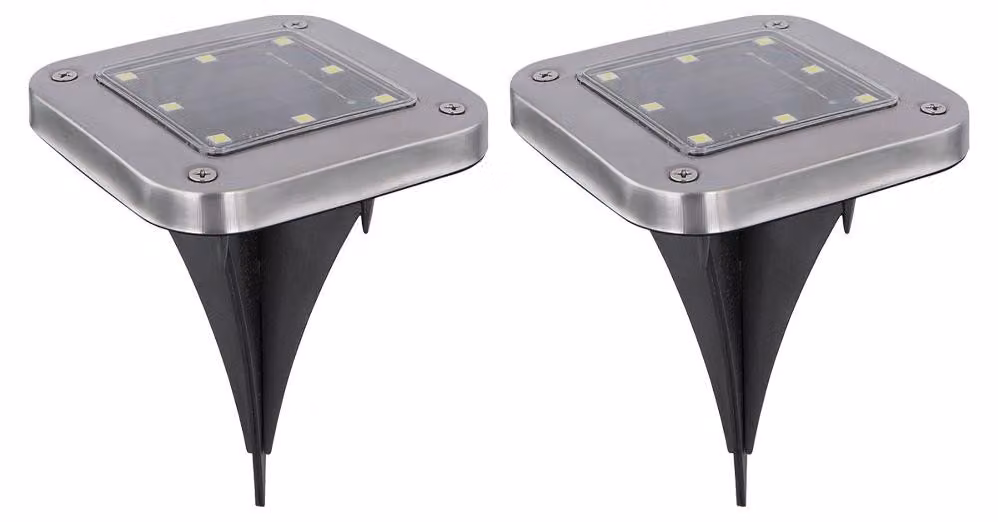 2 lampade solari a LED, adatte per illuminare vialetti, in acciaio inossidabile, altezza 13 cm