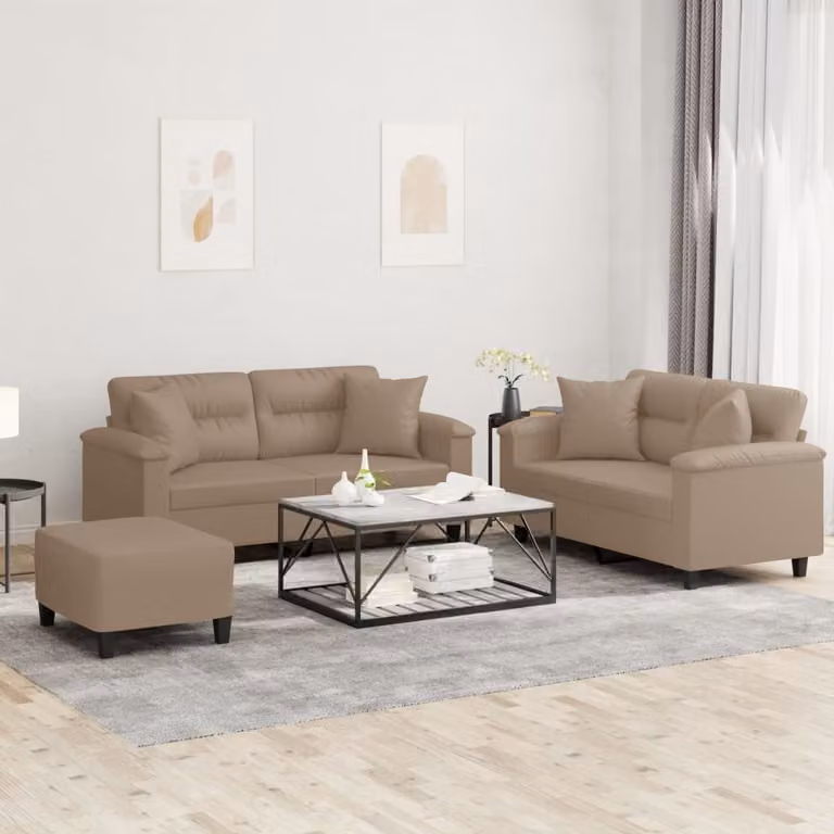 Maison Exclusive - Set divano a 3 posti con cuscini in ecopelle color marrone cappuccino