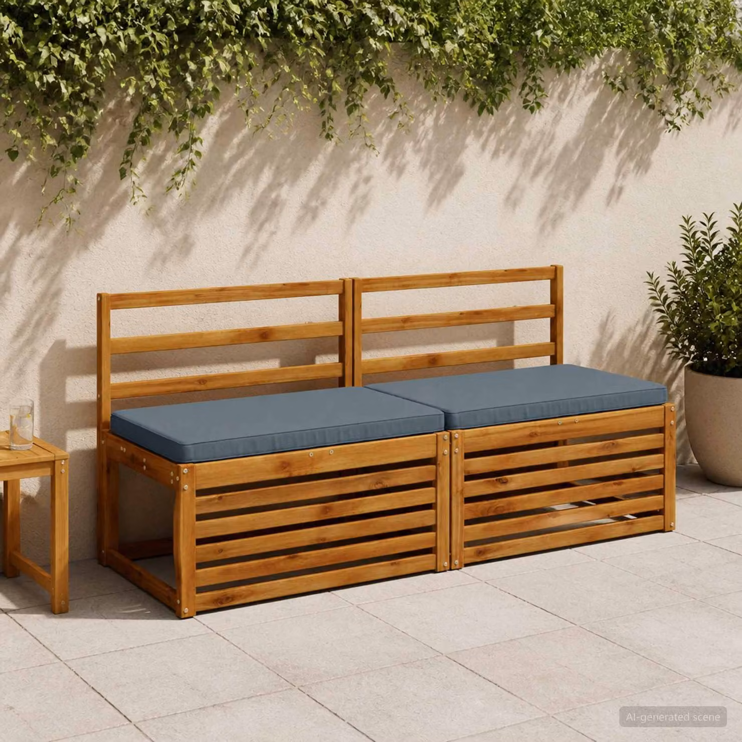 Set di 2 cuscini per panchina vidaXL VUGHT in poliestere blu con rivestimento rimovibile e resistente ai raggi UV