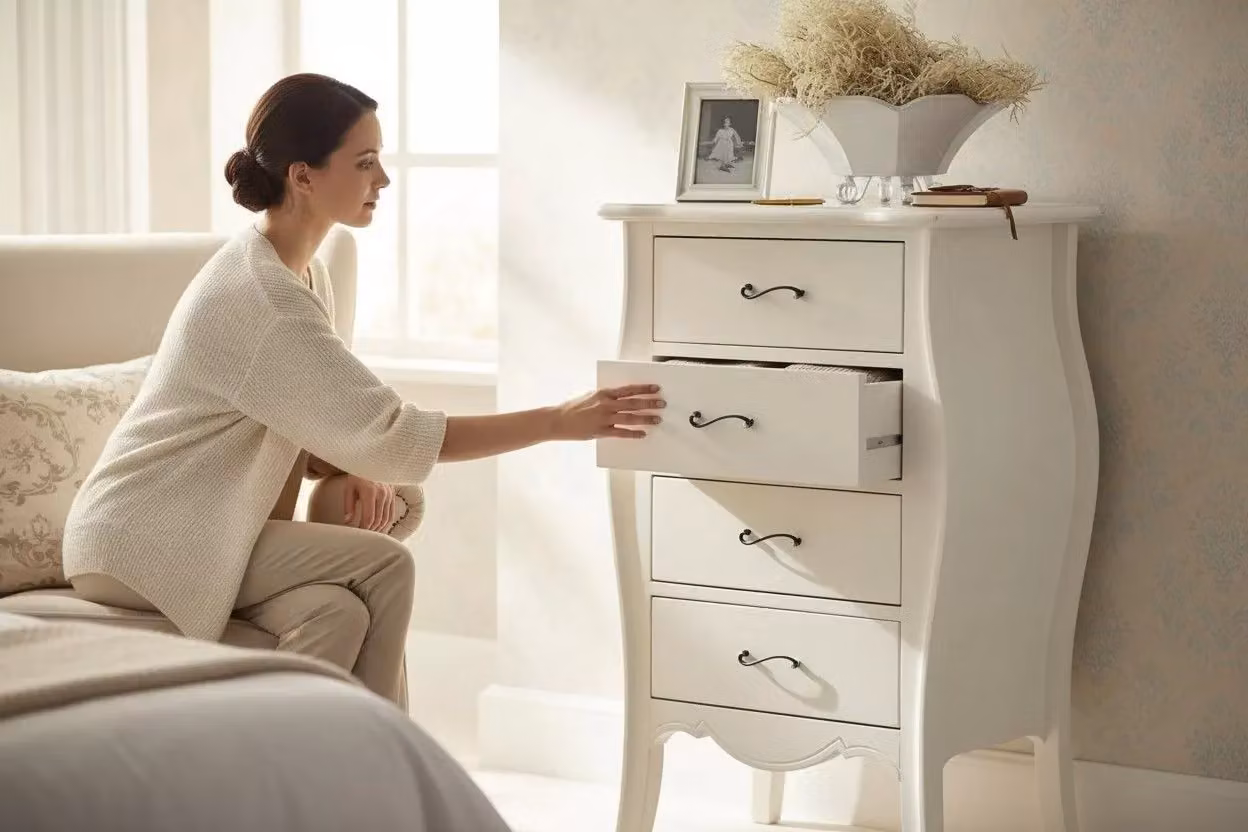 Cassettiera in legno con 4 cassetti Mobili 2G laccata bianco opaco L: 62 cm, P: 42 cm, H: 105 cm – 1