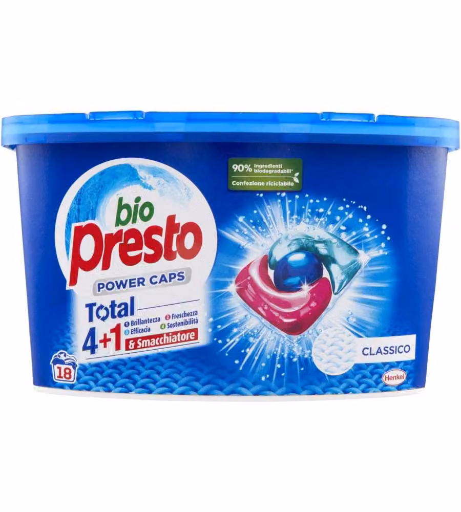 Bio Presto Detersivo Lavatrice in Capsule 18 Lavaggi Blu 4+1