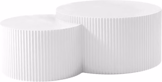 Set di 2 Tavolini Nesting Moderni in MDF Opaco Bianco, Tavolino a Mezzaluna con Bordo a Rilievo Ondulato, Ø80 e Ø40 cm