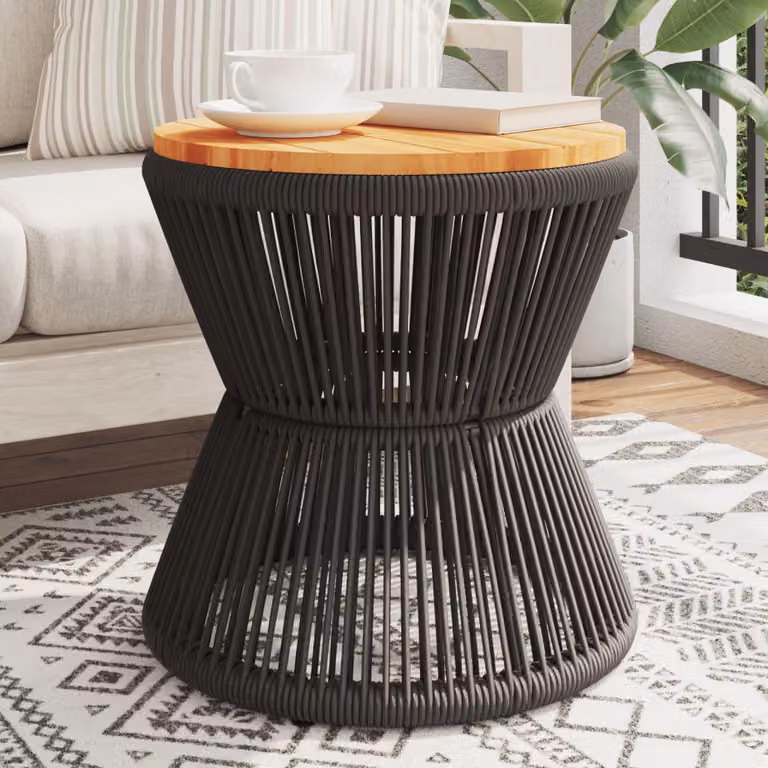 Tavolino rotondo vidaXL in legno di acacia oliato e base in metallo nero Ø 45 cm, H 44 cm