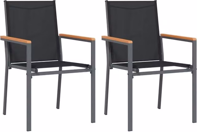 Set di 2 sedie da giardino nere in metallo e textilene per esterno L: 55 cm, P: 61,5 cm, H: 90 cm
