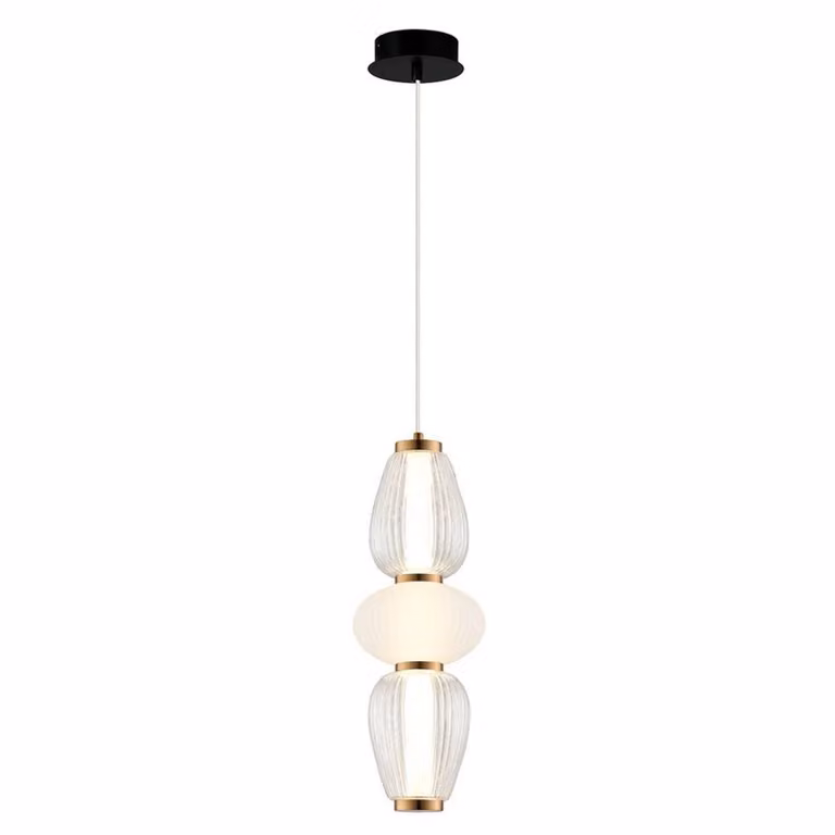 Viokef Lampada LED a sospensione Shiny, Ø 16 cm, trasparente/bianco, vetro Shiny, Chiaro / Trasparente, Soggiorno / Sala da pranzo, Moderno