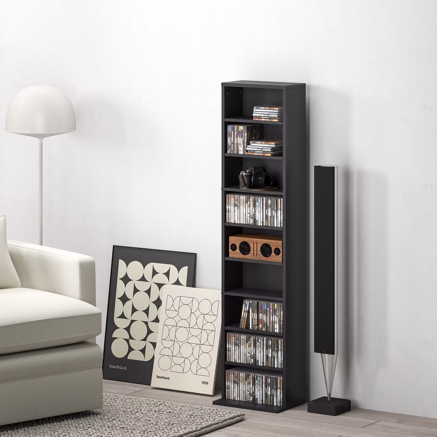 Scaffale Porta CD e DVD HOMCOM Nero con 6 Ripiani Regolabili, L/P/H: 33 x 24 x 140 cm – 2