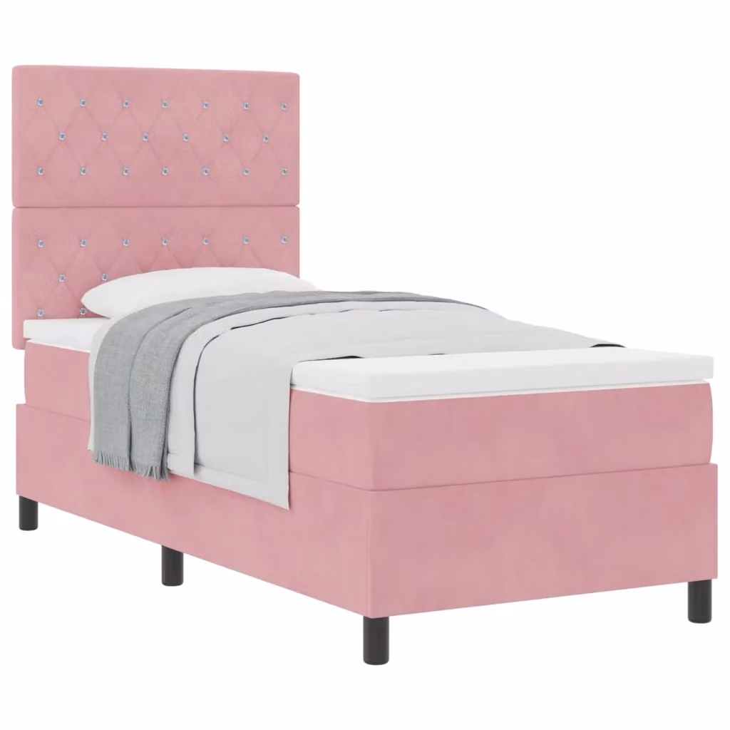Letto a molle con materasso vidaXL in velluto rosa L 100 x P 200 cm – 2