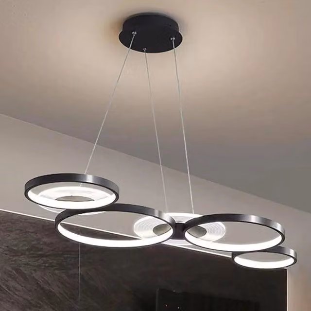 Lampadario a Sospensione LED Trade Shop Moderno con 6 Anelli Luminosi Nero, Dimmerabile con Telecomando, 65W – 1