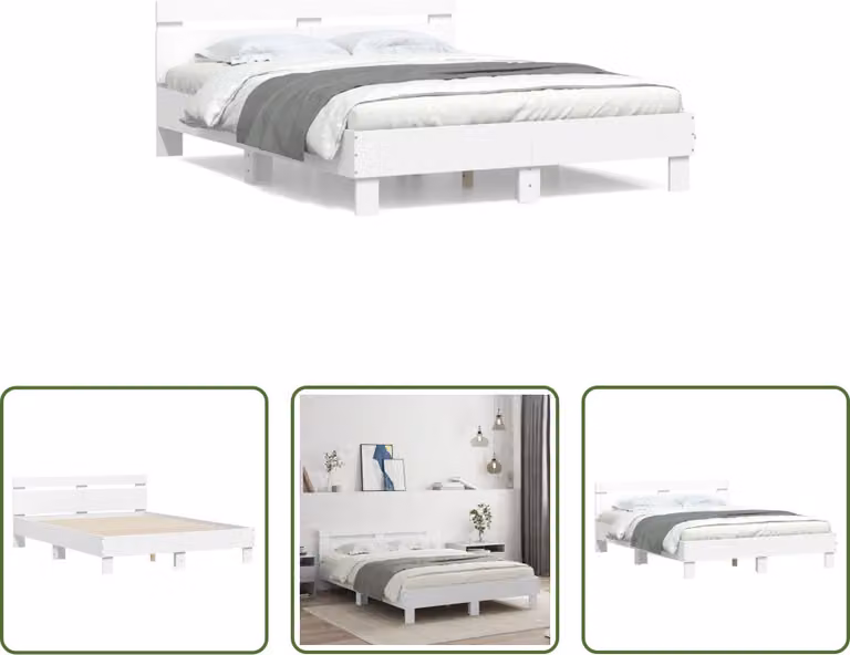 The Living Store Giroletto con testiera bianco 140x190 cm in materiale ligneo