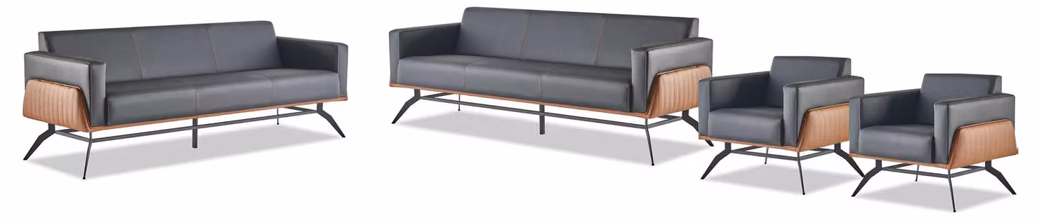 Moderner Ledersofa-Set 3-Sitzer Sessel Schwarz Braun Sofa-Set Couch Leder