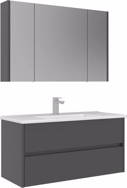 Set mobile lavabo con specchio Arno 100 Hanah Home, colore grigio lucido, L 100 x P 45 x H 52 cm – 1