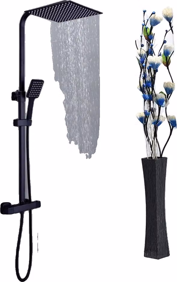 Set doccia termostatico, doccia a pioggia da 30 cm, doccetta regolabile, nero