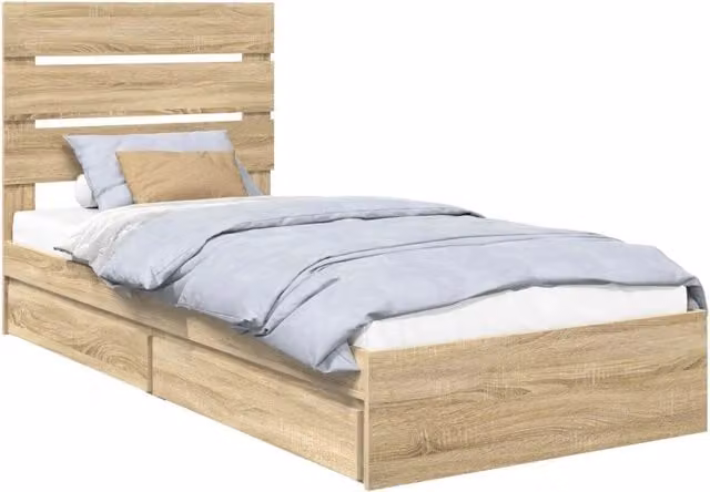 Letto singolo | Letto per adulti | Letto con Contenitore con testiera Rovere Sonoma 100 x 200 cm