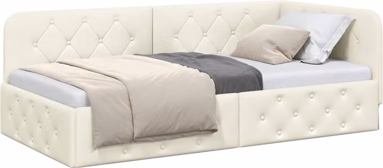 Cornice del letto ad angolo Crema 100 x 200 cm Velluto